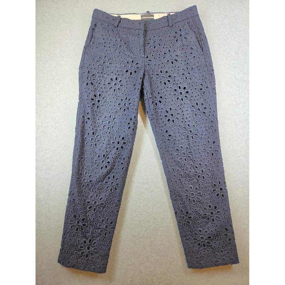 J.Crew Cafe Capri Pants Navy Blue Floral Eyelet Lace Trousers Size 4